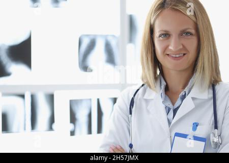 Female wearing stethoscope Stock Photo