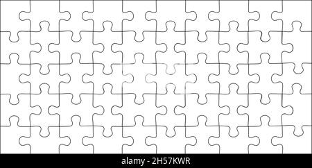 Jigsaw puzzle grid template. Puzzles blank template or cutting guidelines. Classic mosaic game element vector illustration Stock Vector