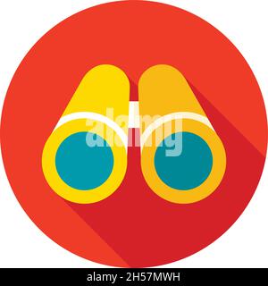 Flat vector icon of binoculars with long shadow, eps 10 Stock Vector