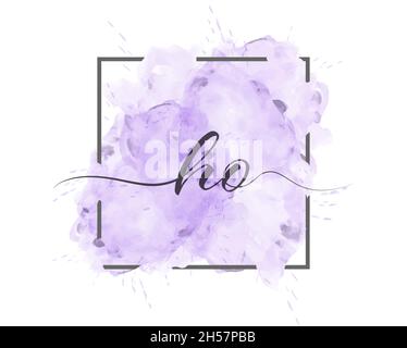 calligraphic lowercase letters H and O are written in a solid line on a colored background in a frame. Simple Style Stock Vector