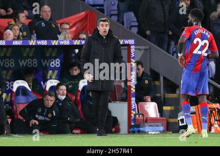 London, UK. 07th Nov, 2021. Wolverhampton Wanderers Manager Bruno Lage during the Premier League match between Crystal Palace and Wolverhampton Wanderers at Selhurst Park, London, England on 6 November 2021. Photo by Ken Sparks. Editorial use only, license required for commercial use. No use in betting, games or a single club/league/player publications. Credit: UK Sports Pics Ltd/Alamy Live News Stock Photo