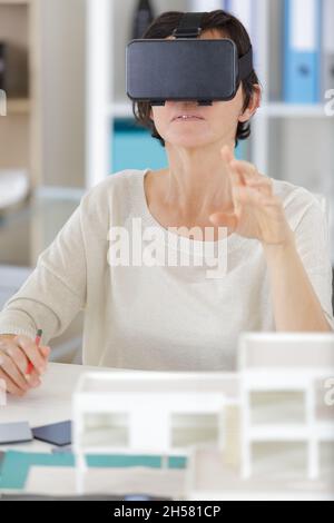woman using virtual reality glasses Stock Photo
