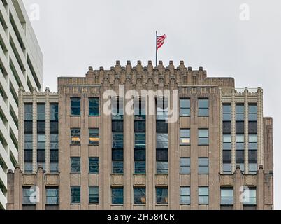 Pennsylvania Railroad Suburban Station, aka One Penn Center, holds on to its Art Deco facade but lost long-distance rail service decades ago. Stock Photo