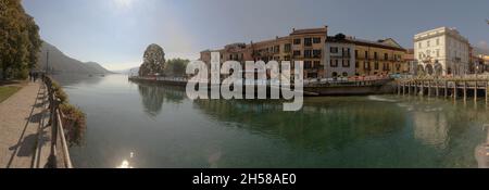 Lakefront at Omegna, Lago d'Orta, showing fountains Stock Photo - Alamy
