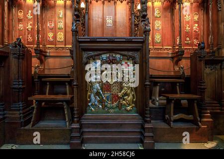 EDINBURGH, GREAT BRITAIN - SEPTEMBER 10, 2014: This is the seat of the British monarch with the English coat of arms in the choir of the Thistle Chape Stock Photo