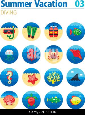 Diving vector icon set. Summer time. Vacation Stock Vector