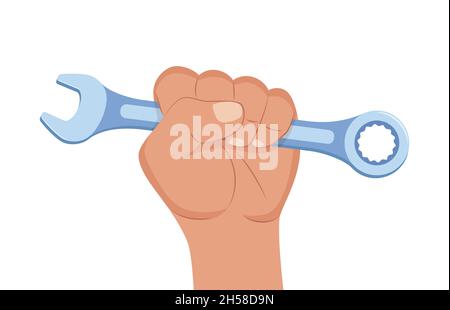 Wrench in hand symbol. Repairs, maintenance, construction concept Vector illustration Stock Vector