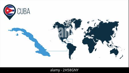 Panama map located on a world map with flag and map pointer or pin. Infographic map. Vector illustration isolated on white background. Stock Vector