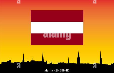 Riga old city panorama silhouette Vector illustration, Latvia Stock Vector