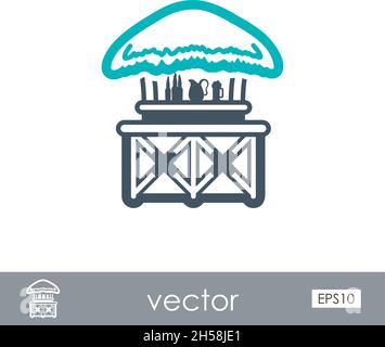 Cafe Bar bungalows on the beach outline vector icon. Beach. Summer. Summertime. Holiday. Vacation, eps 10 Stock Vector
