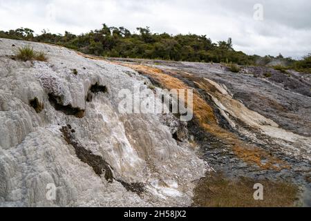 Silica mineral formation from thermal activity at Orakei Korako geothermal area in Rotorua, New Zealand Stock Photo