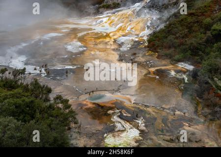 Silica mineral formation from thermal activity at Orakei Korako geothermal area in Rotorua, New Zealand Stock Photo