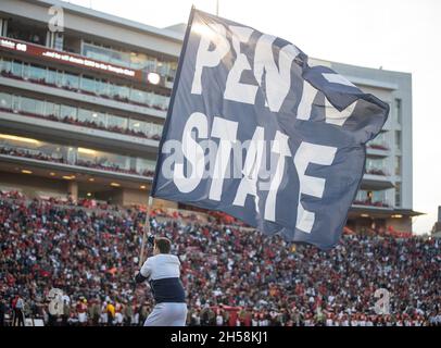 November 6, 2021: Penn State Nittany Lions cheerleaders celebrate the go ahead touchdown during the NCAA college football game between Penn State and Maryland held at Capital One Field in College Park, Maryland Photographer: Cory Royster Stock Photo