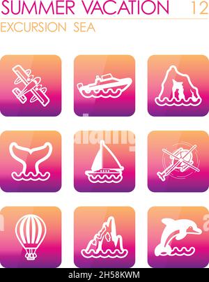 Excursion sea outline vector icon set. Summer time. Vacation, eps 10 Stock Vector