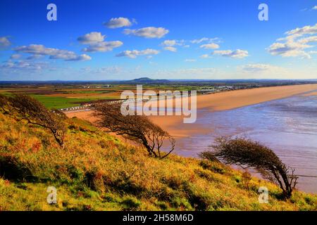 Brean beach from Brean Down in Somerset England UK towards Brent Knoll Stock Photo