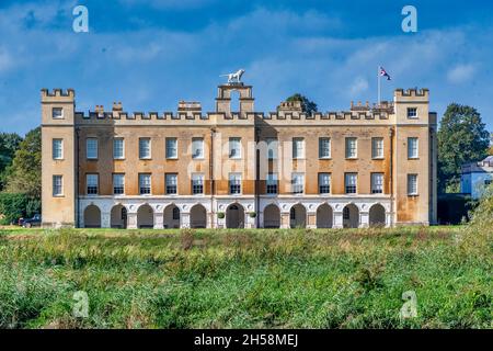 LONDON, UNITED KINGDOM - SEPTEMBER  28, 2021: Syon House in London as viewed from the River Thames Stock Photo