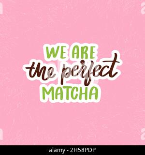 Cute matcha cup and macaron illustration with text  Stock Vector