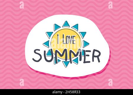 Colorful cute hand drawn summer cards, background. Vector illustrations for t-shirt, poster prints. Holiday, travel, vacation theme. I love summer Stock Vector