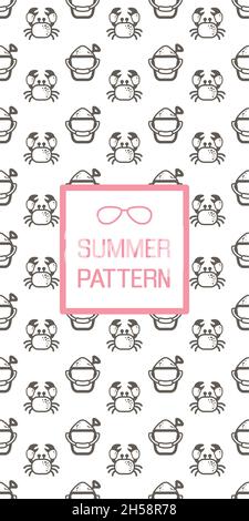 Summer vector seamless pattern with crab and bucket shovel. Beach. Summertime. Holiday. Vacation Stock Vector