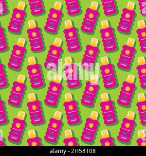 Summer vector seamless pattern with sunscreen. Beach. Summertime. Holiday. Vacation Stock Vector