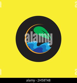hydropinic plant logo on black and yellow circle background Stock Vector