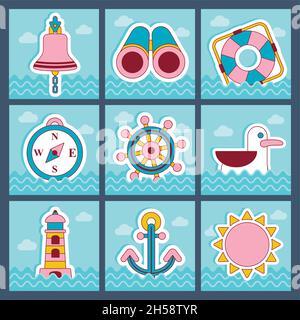 Marine flat icons set, vector illustration eps 10 Stock Vector