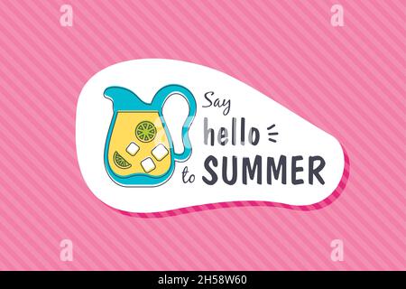 Colorful cute hand drawn summer cards, background. Vector illustrations for t-shirt, poster prints. Holiday, travel, vacation theme. Say hello to summ Stock Vector