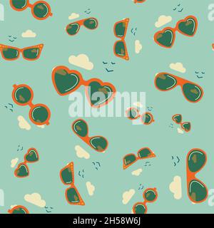 Vector seamless pattern with hipster glasses. Endless background. Bright picture. Background to postcards. Stock Vector
