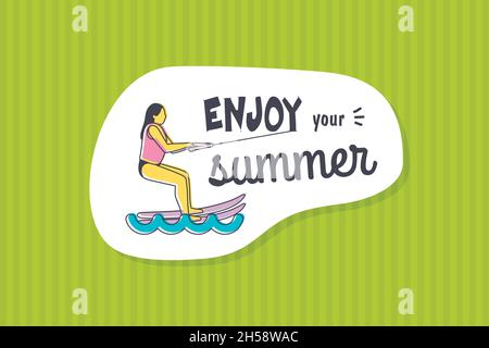Colorful cute hand drawn summer cards, background. Vector illustrations for t-shirt, poster prints. Holiday, travel, vacation theme. Enjoy your summer Stock Vector