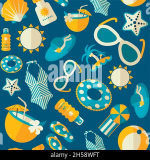Summer vector seamless pattern with beach accessories. Beach. Summertime. Holiday. Vacation Stock Vector