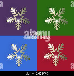 Snowflakes icons, golden snowflakes with multicolored background vector Stock Vector