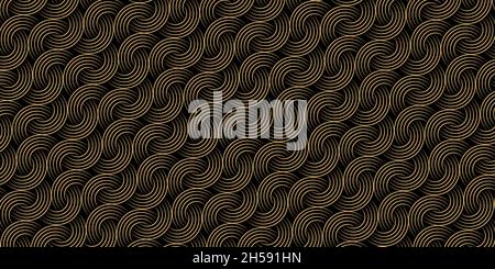 Seamless pattern circle overlapping dark background luxury with gold lines modern stylish for decoration Stock Vector