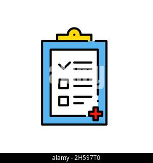 Health checklist, medical procedure agreement or checkup colorful icons. Pixel perfect, editable stroke Stock Vector