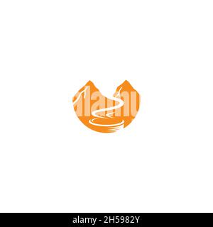 vector illustration. the logo of a mountain with a stream forms a coffee cup. food and drink. Stock Vector