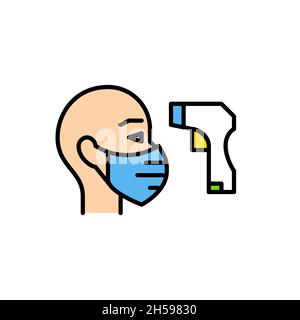 Temperature check procedure with a contactless thermometer as covid disease prevention measure. Pixel perfect, editable stroke colorful icon Stock Vector