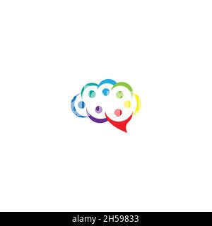 vector illustration. logo with abstract shape hugging people forming brain. education. Stock Vector