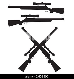 Rifle icon on white background. Crossed hunting rifles symbol. Hunting Rifle Silhouette. flat style. Stock Photo