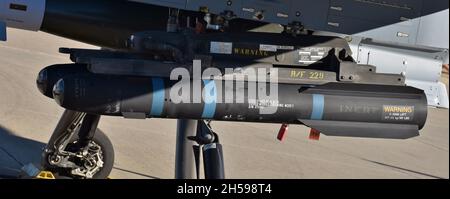 Tucson, USA - November 6, 2021: A pair of AGM-114 Hellfire missiles mounted on an MQ-9 Reaper drone. Stock Photo