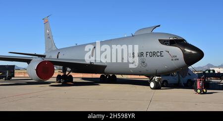 Tucson, USA - November 6, 2021: A U.S. Air Force KC-135R Stratotanker refueler that belongs to the Arizona Air National Guard. Stock Photo