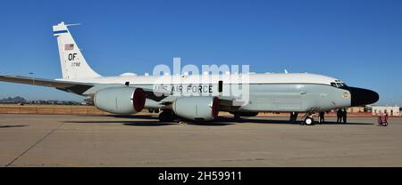 Tucson, USA - November 6, 2021: A U.S Air Force RC-135V Rivet Joint surveillance plane from Offutt Air Force Base. Stock Photo