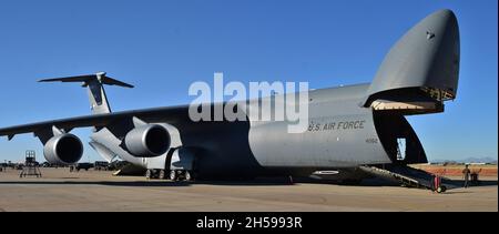 Tucson, USA - November 6, 2021: A U.S. Air Force C-5 Galaxy cargo plane on a runway at Davis-Monthan Air Force Base. Stock Photo