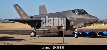 Tucson, USA - November 6, 2021: A U.S. Air Force F-35 Joint Strike Fighter (Lightning II) jet at Davis Monthan Air Force Base. This F-35 is assigned t Stock Photo