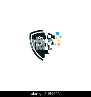 vector illustration. logo with the concept of shield shape and technology. technology, internet and computer. Stock Vector