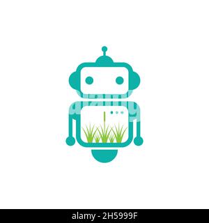 vector illustration. logo with the concept of grass robot as greening. technology, health physical. Stock Vector