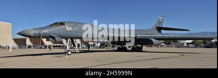 Tucson, USA - November 6, 2021: A U.S. Air Force B-1 'Bone'-'Lancer' Bomber on the runway at Davis-Monthan Air Force Base. Stock Photo