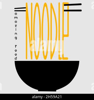minimal asian food logo made from silhouette of a cup of noodles and chopsticks 1 Stock Vector