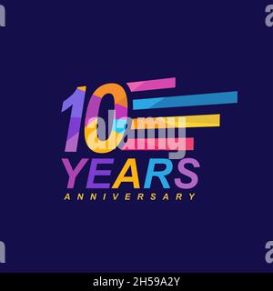 colorful 10 th birthday banner logo design. ten years anniversary badge emblem. Congratulatory creative layout. Abstract geometric poster. Bright rast Stock Vector