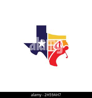 vector illustration. logo with the concept of the Texas flag shape with an athlete playing golf. sport. Stock Vector