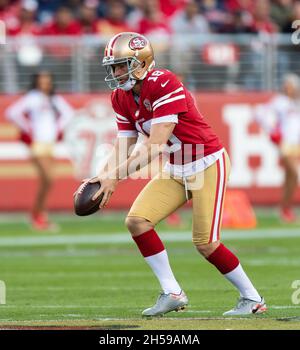 Jan 29, 2023; Philadelphia, Pennsylvania, USA; San Francisco 49ers punter  Mitch Wishnowsky (18) punts the ball away during the first half of the NFC  Championship against the Philadelphia Eagles in Philadelphia, Pennsylvania.