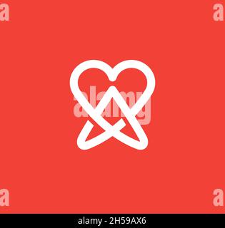 Simple and Clean illustration Logo initial Mono line A with heart, Letter A heart logo icon Stock Vector